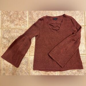 American Eagle Outfitters Maroon Knit Bell Sleeve Sweater